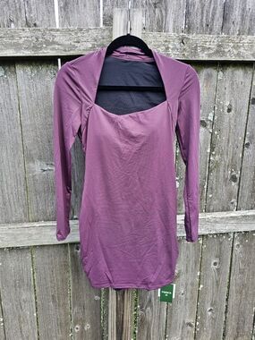 HALARA Plum Long Sleeve Square Neck Mini Dress